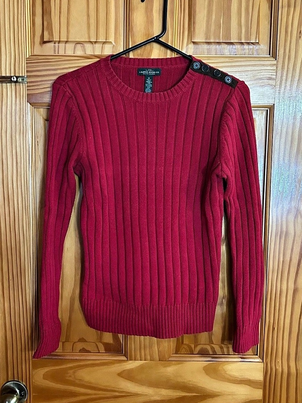 Lauren Jeans Co. Ribbed Sweater Ribbed Crewneck Sweater in Red Size Medium
